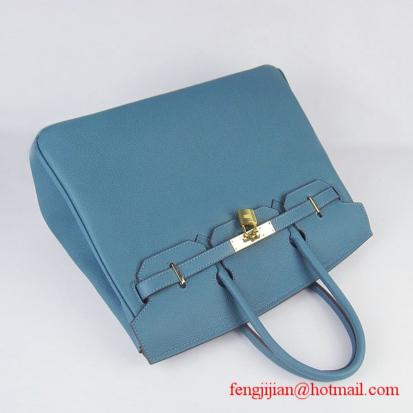 Hermes Birkin 35cm Tendon Veins Leather Bag Blue Gold Hardware